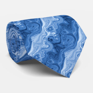 Azure Blue Malachite Marble Swirls Art Pattern Stropdas