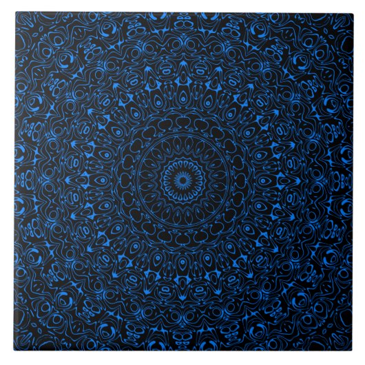 Azure Blue Mandala met hypnotische symmetrie Tegeltje (Voorkant)