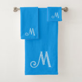 Azure Blue Monogram Handdoekset Bad Handdoek (Insitu)