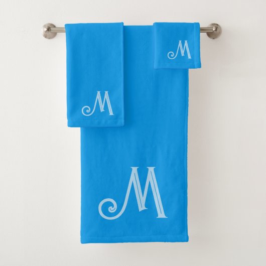 Azure Blue Monogram Handdoekset Bad Handdoek (Insitu)