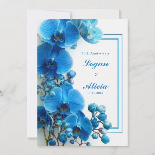 Azure Blue Orchid Minimalist Floral Wedding Kaart (Voorkant)
