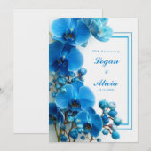 Azure Blue Orchid Minimalist Floral Wedding Kaart (Voorkant / Achterkant)
