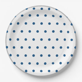 Azure Blue Polka Dots Zilver Wit Papieren Bordje