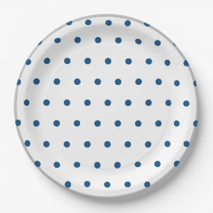 Azure Blue Polka Dots Zilver Wit Papieren Bordje