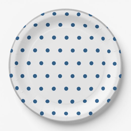Azure Blue Polka Dots Zilver Wit Papieren Bordje (Voorkant)