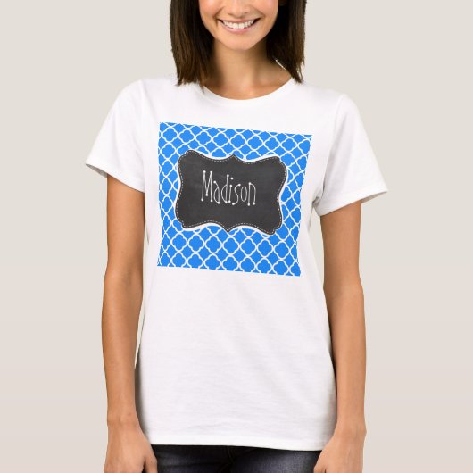 Azure Blue Quatrefoil; Retro krijtbord T-shirt (Voorkant)
