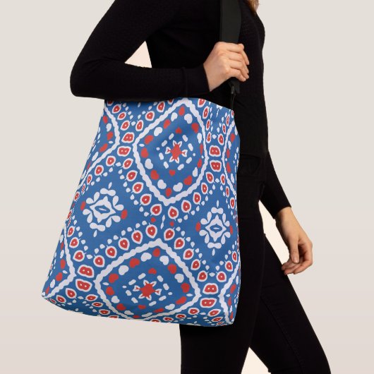Azure Blue Red en White Ethnic Bohemian Pattern Crossbody Tas (Dichtbij)
