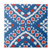 Azure Blue Red en White Ethnic Bohemian Pattern Tegeltje (Voorkant)