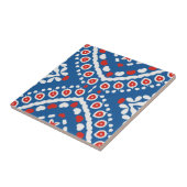 Azure Blue Red en White Ethnic Bohemian Pattern Tegeltje (Zijkant)