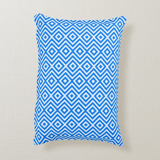 Azure Blue Retro Geo Diamonds Accent Kussen (Achterkant (Verticaal))