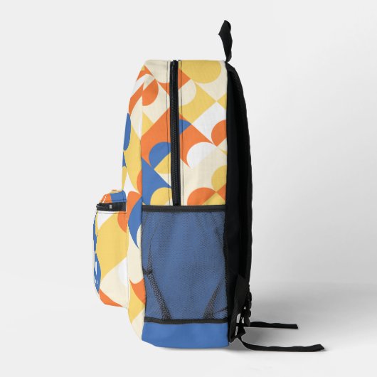 Azure Blue Sunny Yellow Midcentury Circles Patroon Bedrukte Rugzak (Rechts)