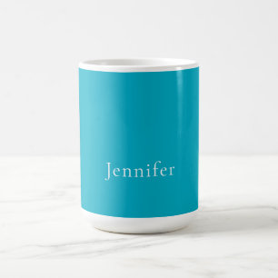 Azure Blue Trendy Moderne Minimalistische Naam Koffiemok