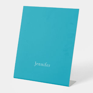 Azure Blue Trendy Moderne Minimalistische Naam Reclamebord Met Voetstuk