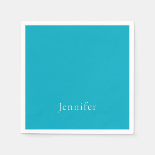 Azure Blue Trendy Moderne Minimalistische Naam Servet (Voorkant)