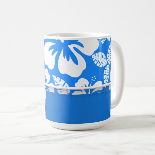 Azure Blue Tropical Hibiscus; Gepersonaliseerd Koffiemok (Voorkant rechts)
