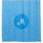 Azure Blue Wave Pattern Monogrammed Douchegordijn (Voorkant)