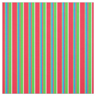 Azure Blue White Lime Green Red Stripes Pattern Stof