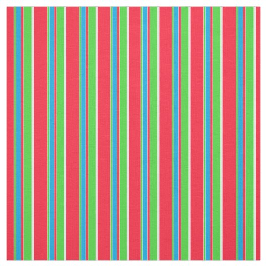 Azure Blue White Lime Green Red Stripes Pattern Stof (Swatch)