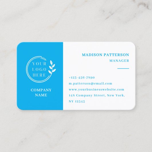 Azure Blue White Logo QR Code Minimalist Modern Visitekaartje (Voorkant)