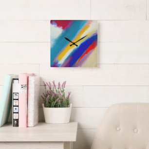 "Azure Cascade" Abstracte kunst Vierkante Klok
