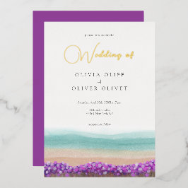 Azure Coast in Bloom Wedding Folie Uitnodiging