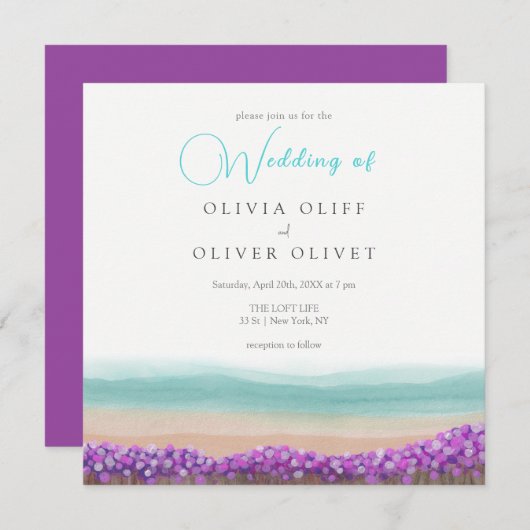 Azure Coast in Bloom Wedding Invitation Kaart (Voorkant / Achterkant)