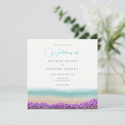 Azure Coast in Bloom Wedding Invitation Kaart (Staand voorkant)