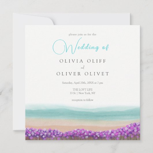 Azure Coast in Bloom Wedding Invitation Kaart (Voorkant)