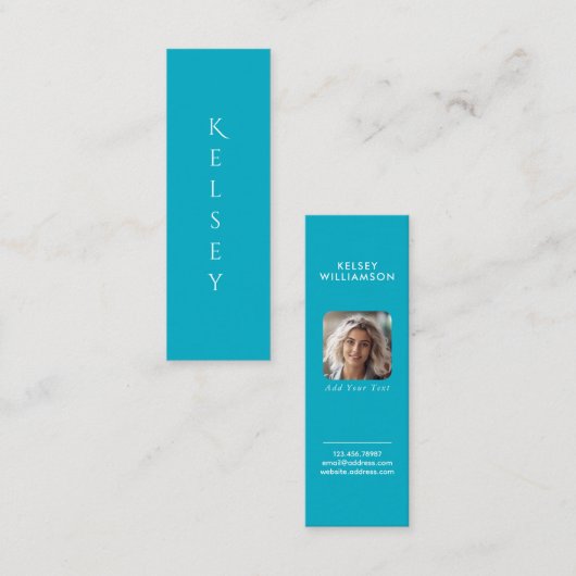 Azure Customizable Photo Mini Business Card Visitekaartje (Voorkant / Achterkant)