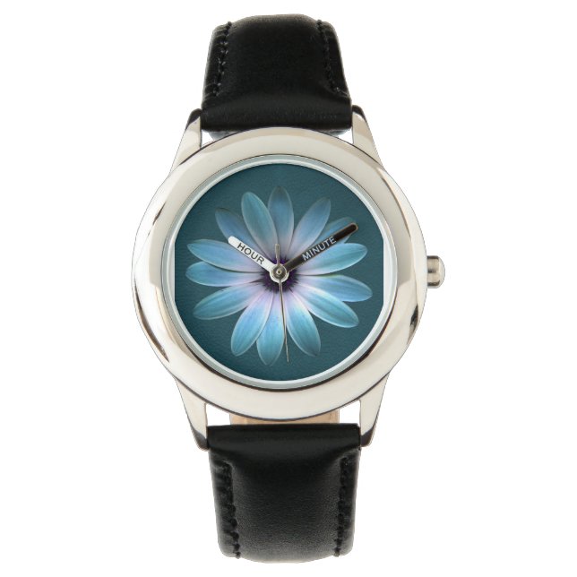 Azure Daisy on Dark Till Leather Print Horloge (Voorkant)