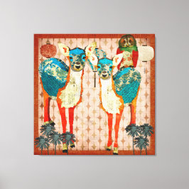 Azure Deer & Roos Uil Fiesta Canvas Art