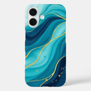 Azure Depths met gouden aderen iPhone 16 Hoesje
