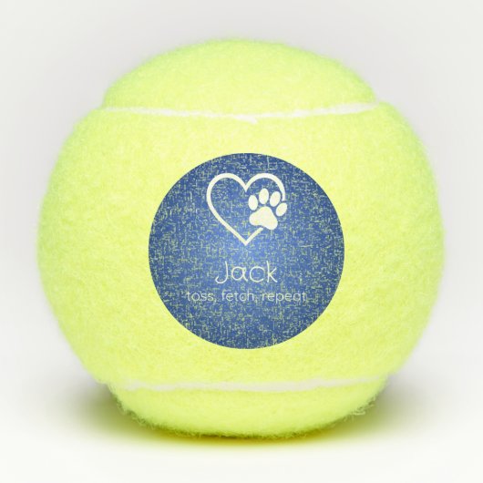 Azure Dog Name Tennis Ball 'toss, fetch, repeat' Tennisballen (Voorkant)