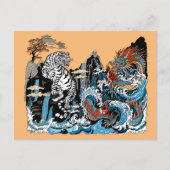 Azure Dragon en White Tiger. Illustratie Briefkaart (Voorkant)