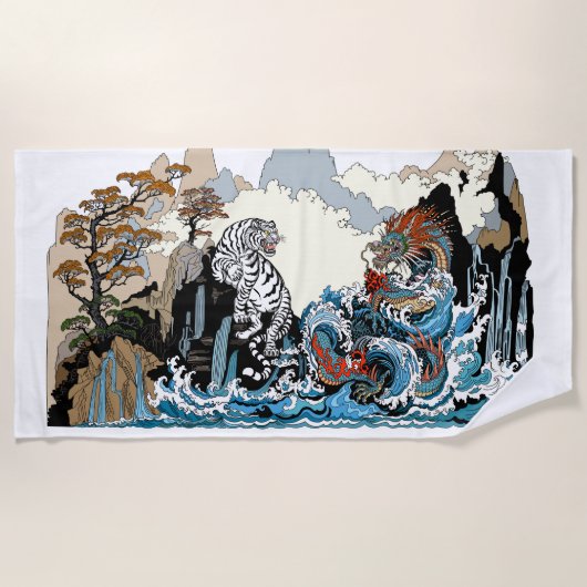 Azure Dragon en White Tiger. Illustratie Strandlaken (Voorkant)