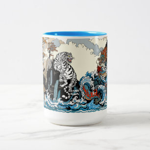Azure Dragon en White Tiger. Illustratie Tweekleurige Koffiemok