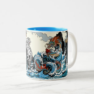 Azure Dragon en White Tiger. Illustratie Tweekleurige Koffiemok