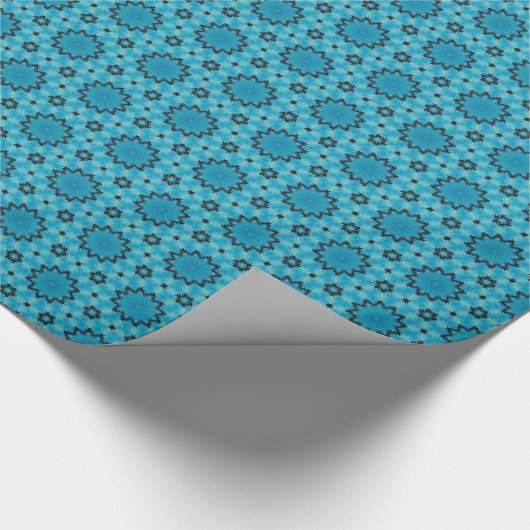 Azure Dreams Turquoise Fractal Stars op Blauwgroen Cadeaupapier (Hoek)