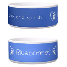 Azure 'drink drip splash' Dog Name Bowl