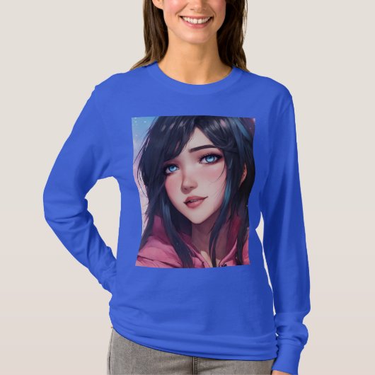 "Azure Elegance: Blauw Full Sleeve T-shirt voor da (Voorkant)