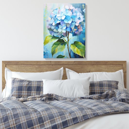 Azure Elegance: Hydrangea in bloei Canvas Afdruk (Insitu (Slaapkamer))
