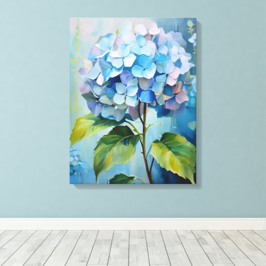 Azure Elegance: Hydrangea in bloei Canvas Afdruk (Insitu (Houten vloer))