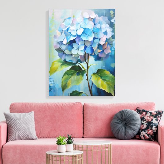 Azure Elegance: Hydrangea in bloei Canvas Afdruk (Insitu (Woonkamer))