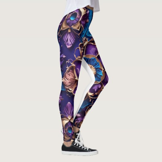 "Azure Elegance: luxe blauw bloemige Leggings" Leggings (Rechts)