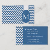 Azure Elegant Chevron Monogram Visitekaartje (Voorkant / Achterkant)