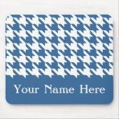 Azure Elegant Houndstooth met aangepaste naam Muismat (Voorkant)