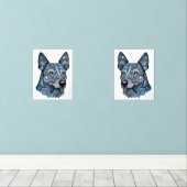 Azure en Indigo de Blue Heeler Twins Muurkunst Sets (Houten vloer)