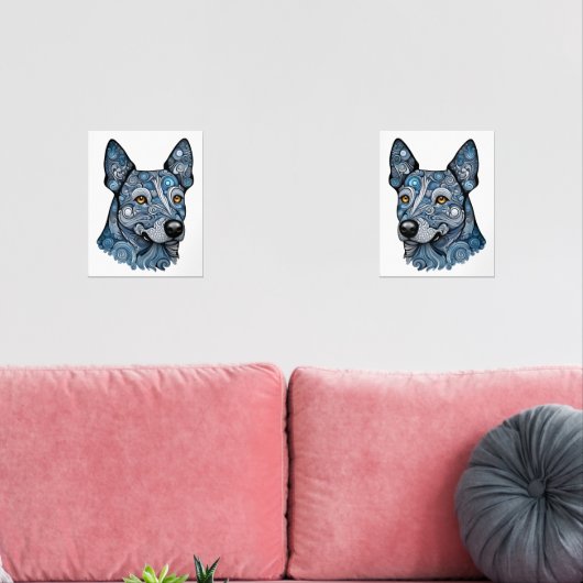 Azure en Indigo de Blue Heeler Twins Muurkunst Sets (Woonkamer)