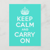 Azure en Turquoise Keep Calm en Carry On Briefkaart (Voorkant)