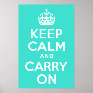 Azure en Turquoise Keep Calm en Carry On Poster